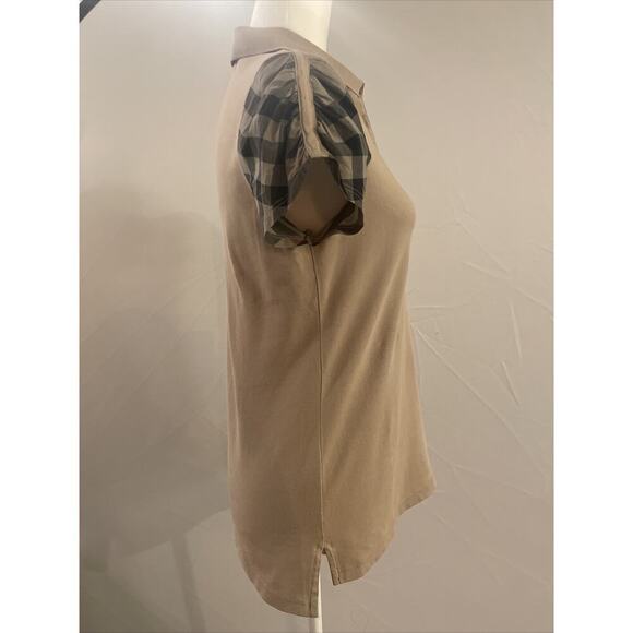 Burberry Brit Short Sleeve Polo Check Puff Sleeve Shirt Women M T-Shirt Logo Top - Picture 4 of 12
